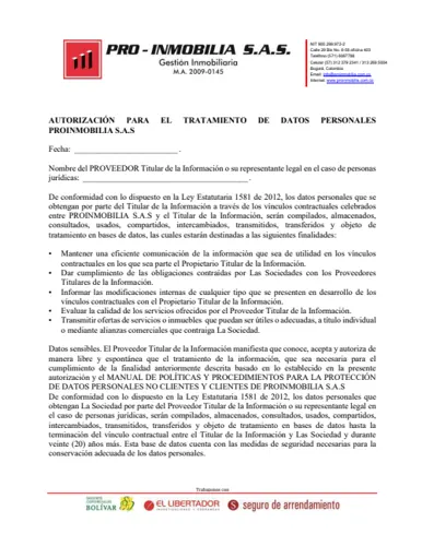 Vista previa de Autorización de Tratamiento de Datos